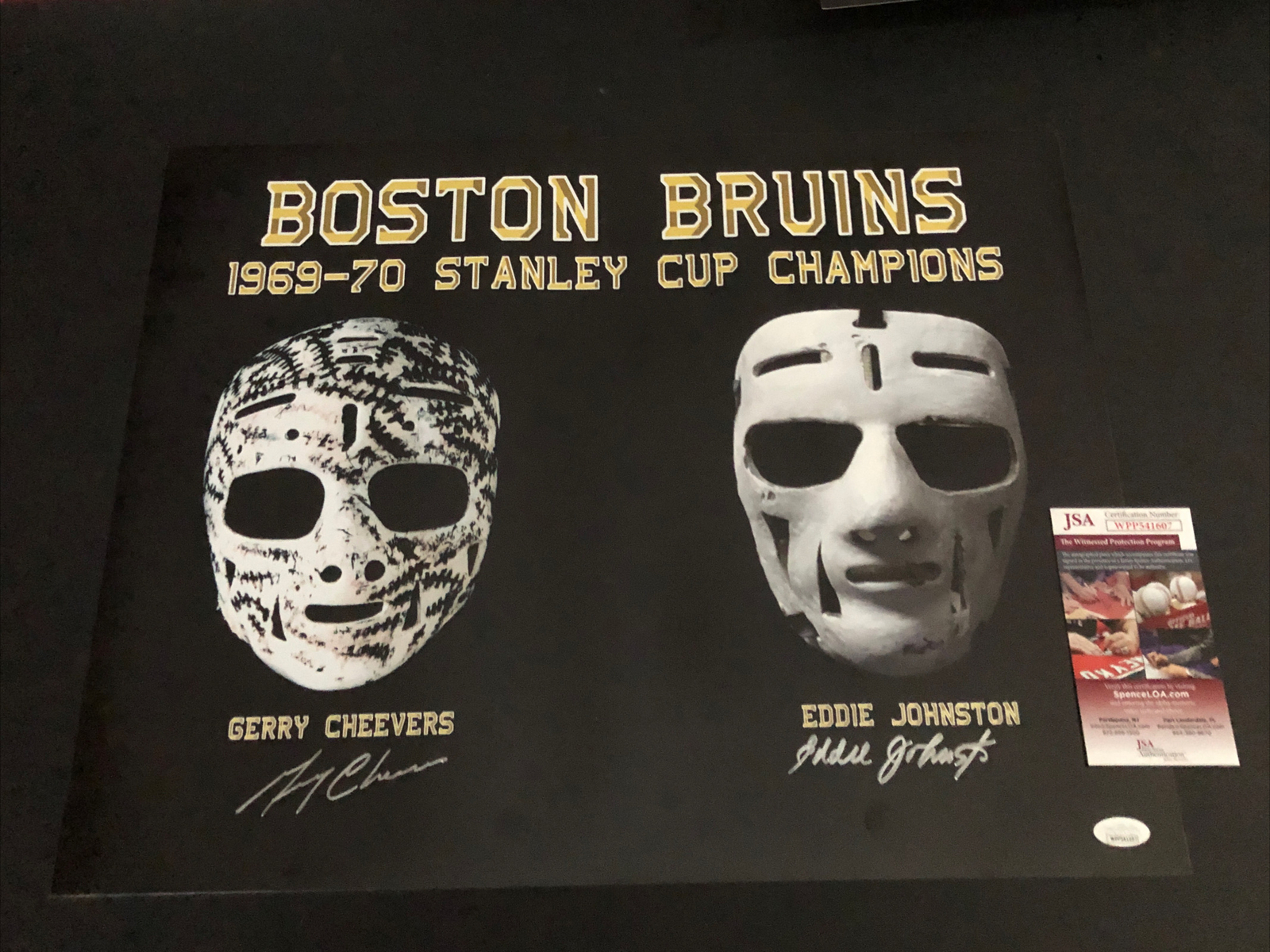 GERRY CHEEVERS / ED JOHNSTON Autographed Signed BOSTON BRUINS JSA GERRY CHEEVERS & ED JOHNSTON 16X20 PHOTO AUTO MASK 