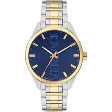 Versace VE3H00422 V-Vertical blue gold silver Stainless Steel Men's Watch NEW