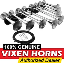 VIXEN HORNS TRAIN AIR HORN 8 TRUMPETS CHROME PLATED FOR TRUCK/CAR LOUD SOUND DB