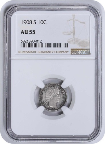 1908-S Barber Silver Dime AU55 NGC - 第 1/2 張圖片