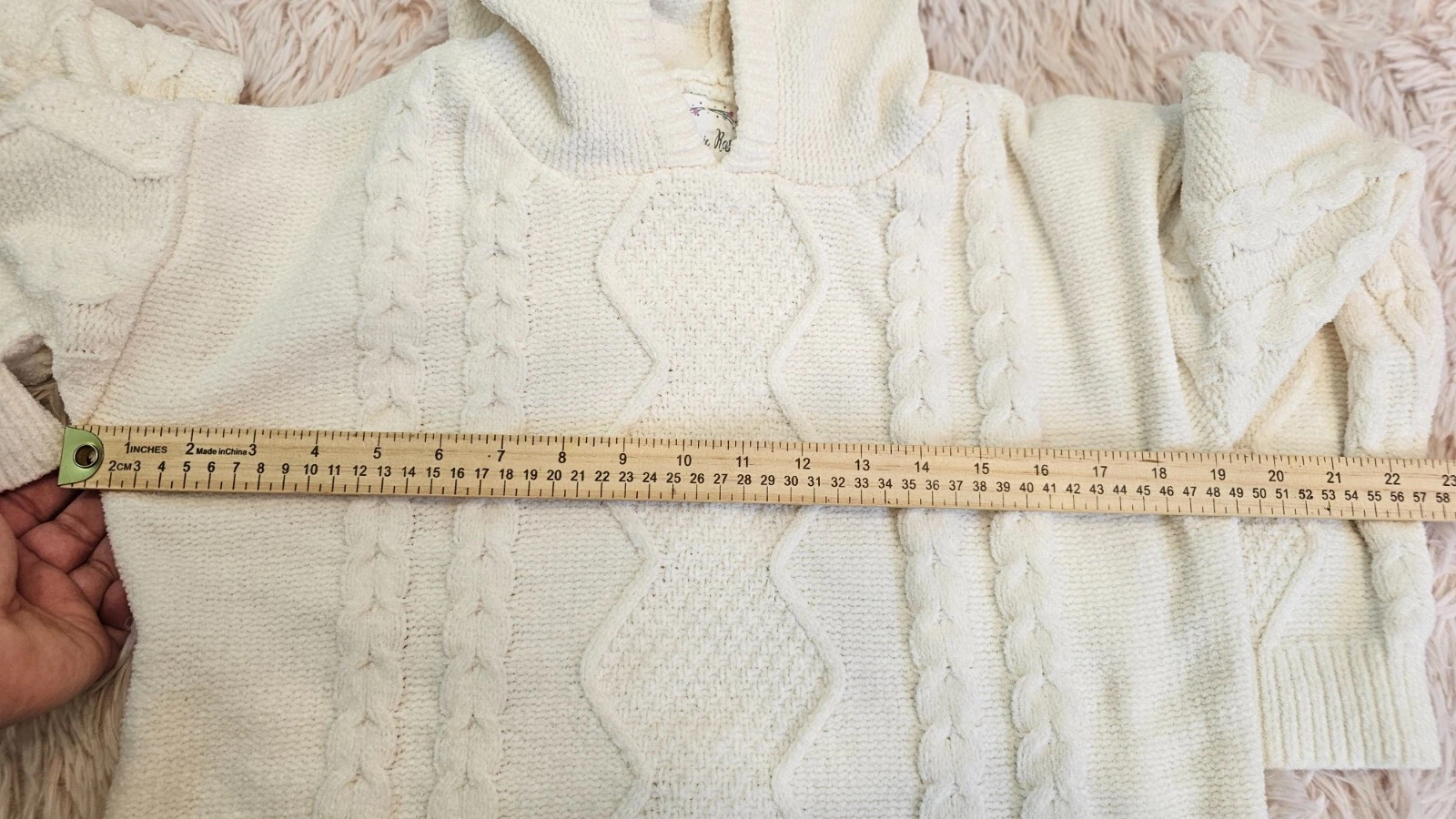 OFF WHITE Maglione con cappuccio hippie rosa donna avorio poliestere a maniche lunghe lavorato a maglia taglia M