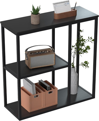 Narrow Black Console Table with 3-Tier Storage for Entryway and Hallway