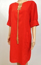 Tahari ASL Dress Orange Gold Tasseled Detail Size 10