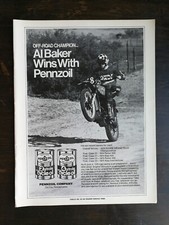 Vintage 1975 Al Baker Pennzoil Motorcyle Motor Oil  Full Page Original Ad