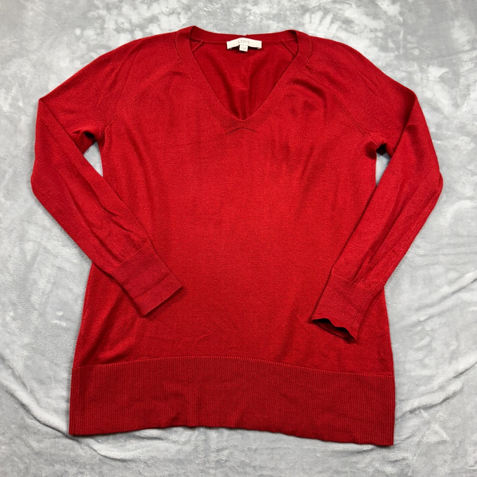 Loft Solid Red Lightweight Pullover V-Neck Sweate… - image 1