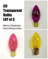 3-PK C9 Traditional Classic Vintage Light BULB Christmas Purple Pink Yellow NEW