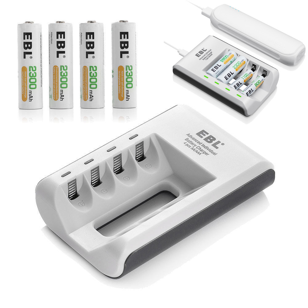 4x EBL 2300mAh AA Rechargeable Batteries + 4 Channel AAA NI-MH NI-CD USB Charger-image