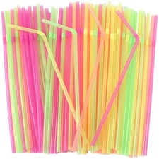 Flexible Plastic Straws Disposable, Vibrant  Colorful Assortment Bendy, Styl...