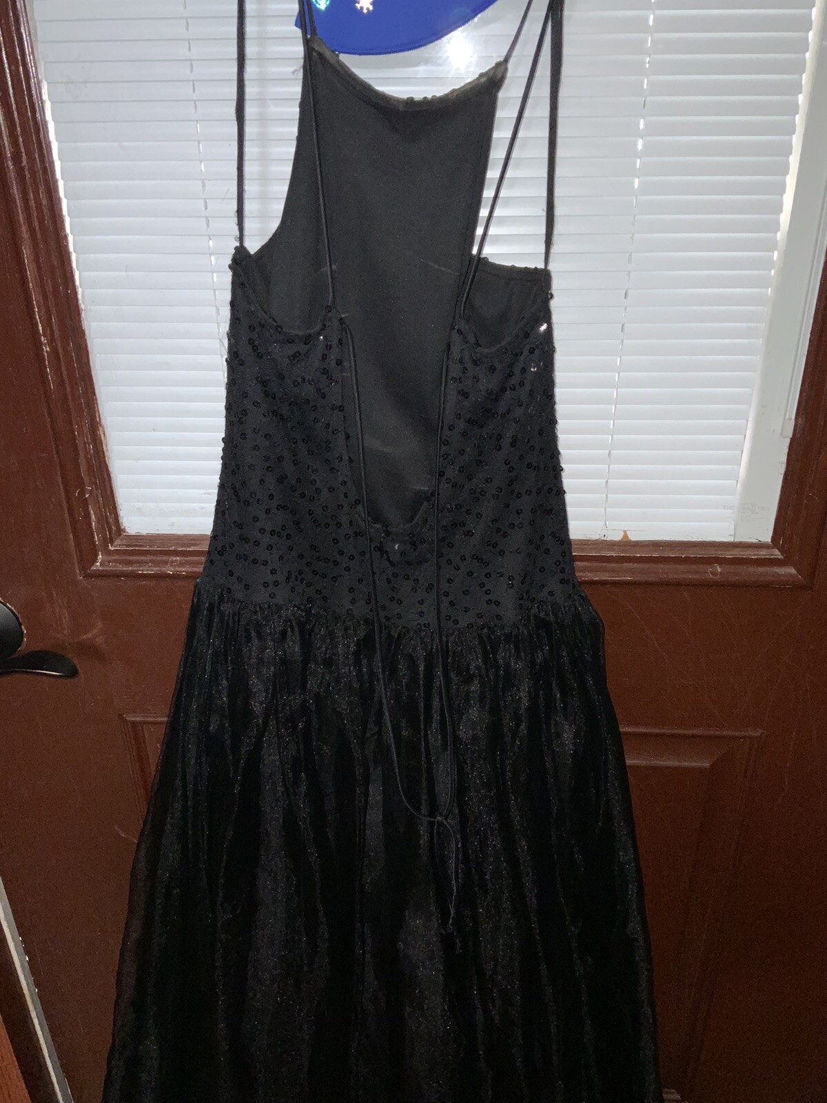 IN XS For Dillards Long Black Dress Juniors Sequined Flowy Floor Length