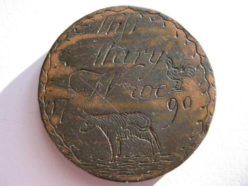 Georgian copper Penny love token with folk art engraving dated 1790. - Picture 1 of 1