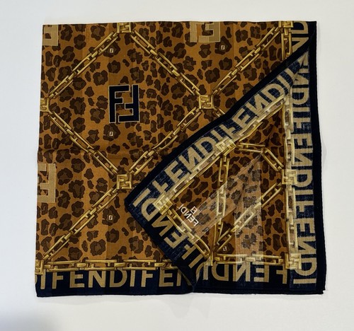 "Pañuelo FENDI Diseño Vintage FF Mujer Marrón Bufanda Algodón Bolsillo Cuadrado 22""" - Imagen 8 de 12