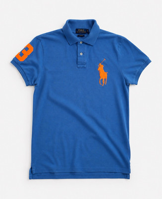 Polo Ralph Lauren Herren Polo Slim Fit blau/orange S Kurzarm Piqué Baumwolle