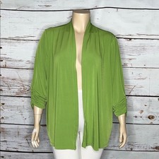 Susan Graver Size 3X Green Liquid Knit Ruched Sleeve Open Front Cardigan Jacket