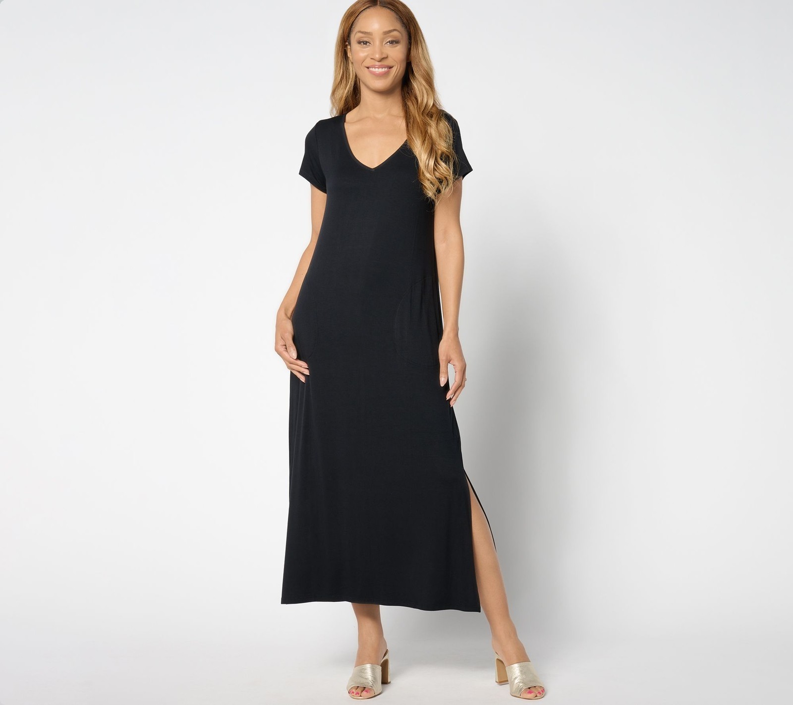 Belle by Kim Gravel Women's Dress Sz XS Rayon Span Cap Sleeve Maxi Black A648190