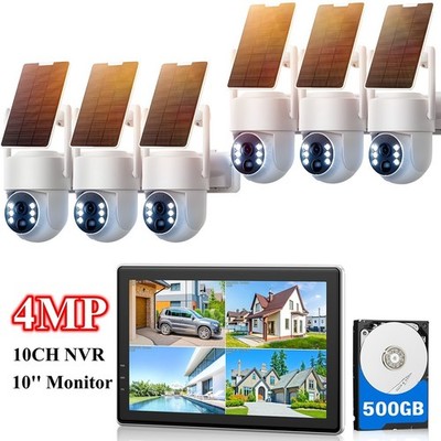 Solar Wireless 4MP Security IP Camera System with 10CH WIFI NVR Two Way Audio
