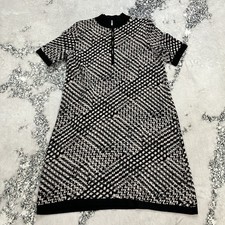 Calvin Klein Knit Sweater Dress Geometric Pattern Half Zip Mock Neck Large