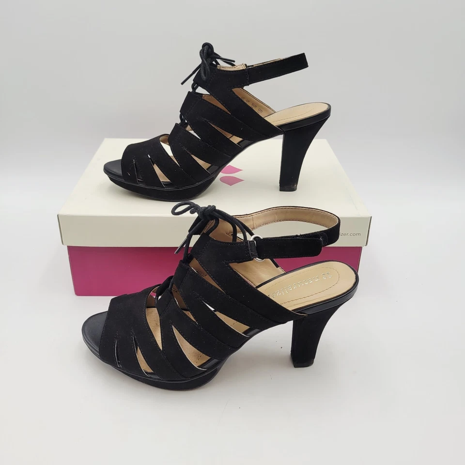 Naturalizer Womens Desi Dress Pumps Sandals 6 Black Suede Slingback Party Work - Image 2 of 4