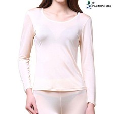 Pure Silk Knit Women Underwear Long Johns Top Only Long Sleeve Thermal Shirt[...