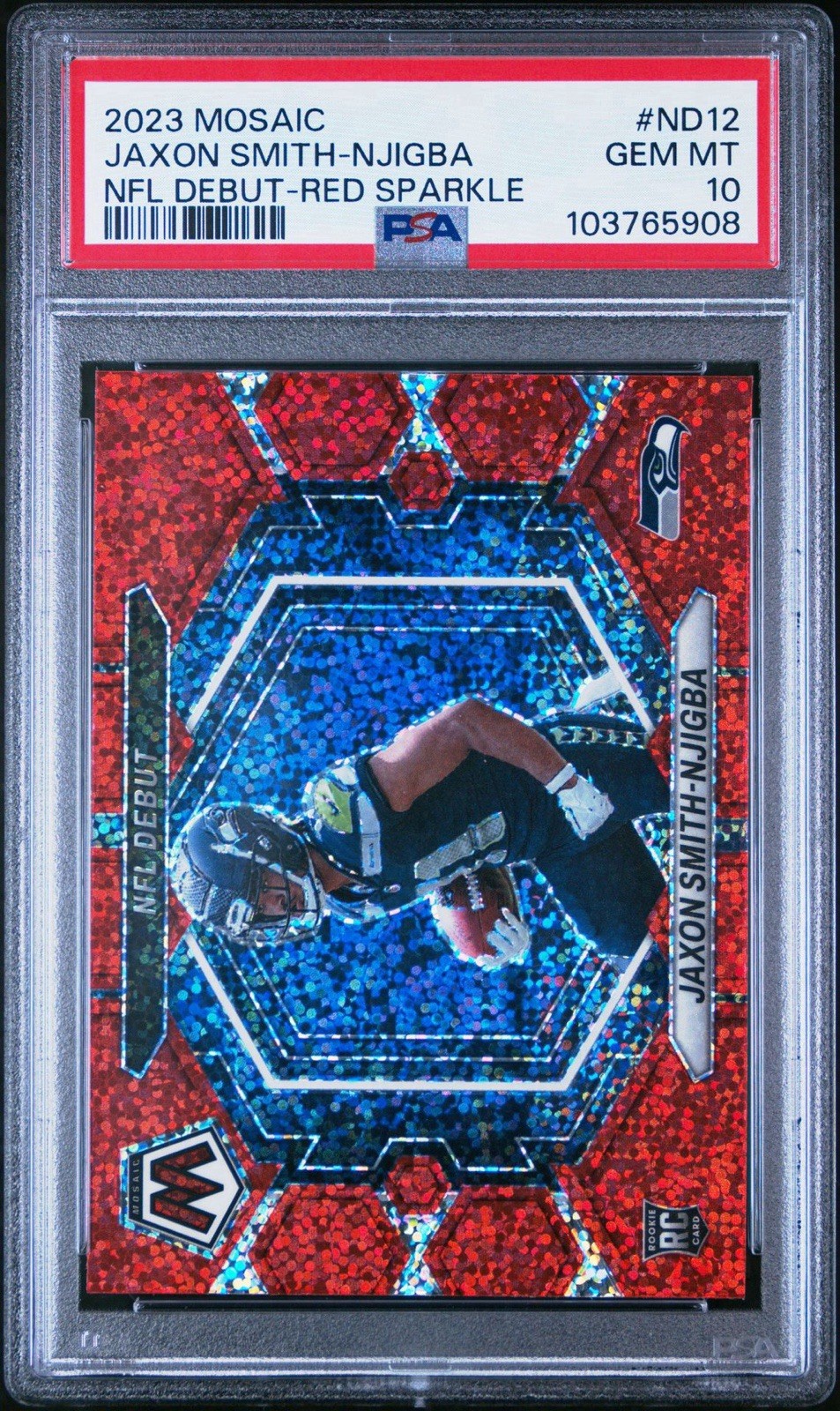 2023 Panini Mosaic NFL Debut Jaxon Smith-Njigba #ND12 Red Sparkle Prizm RC PSA10