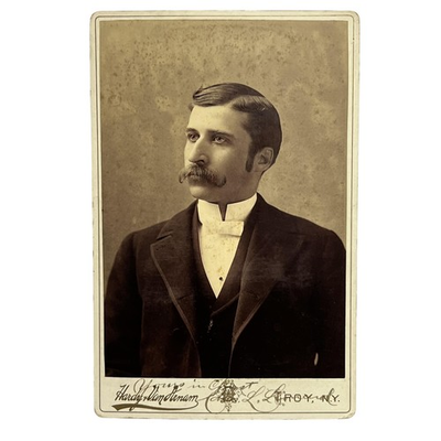 #ad Vintage Hardy amp; Van Aiman Cabinet Card Photo Man Mustache 4x6 Troy NY Sepia $12.99