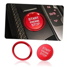 Car Engine Start Button Cover, Aluminum Push Start Button with Decorative Red