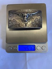 Antique Sterling Silver Ranger Belt Buckle w/ Longhorn Steer ALC Mexico