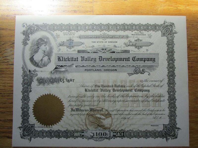 KLICKITAT VALLEY DEVELOPMENT COMPANY    An Oregon Corporation