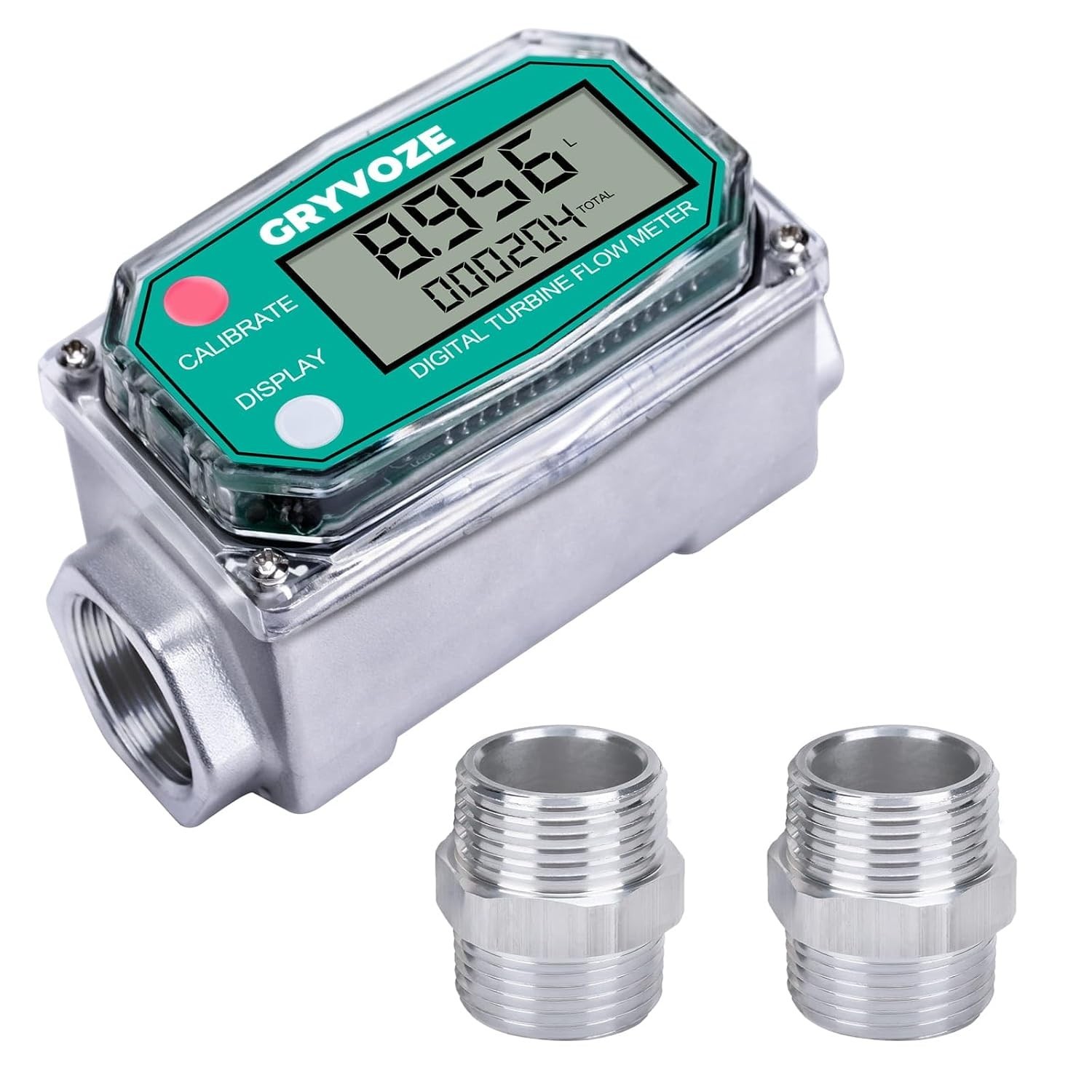 3/4 Inch Digital Turbine Water Fuel Flow Meter with 3/4 Inch NPT Male, 0.8-13.2
