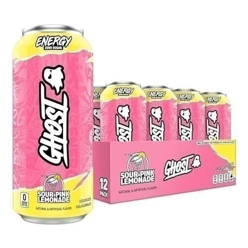 GHOST Energy Drink Sour Pink Lemonade 16 oz Cans Pack of 12