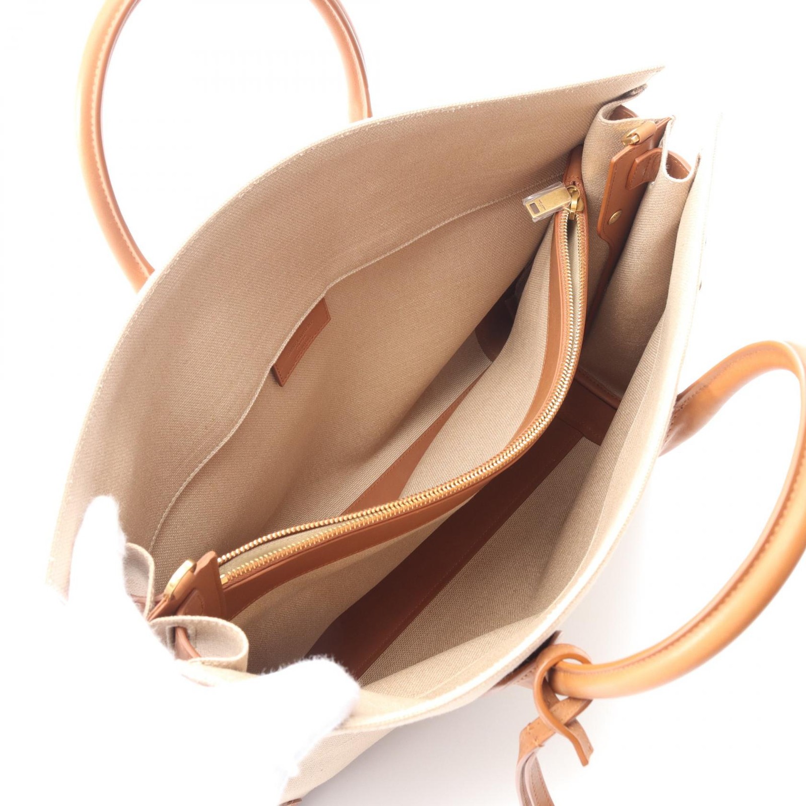 Borsa a tracolla SAINT LAURENT Sac de Jour sottile L tela pelle beige NUOVA