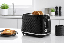 Diamond Textured 2 Slice Toaster White Black Grey Yellow Beige Reheat Defrost