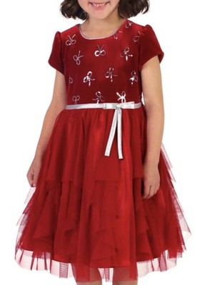 Jona Michelle Girl's Silver Sequin Bows Velvet & Tulle Holiday Dress-Size-12