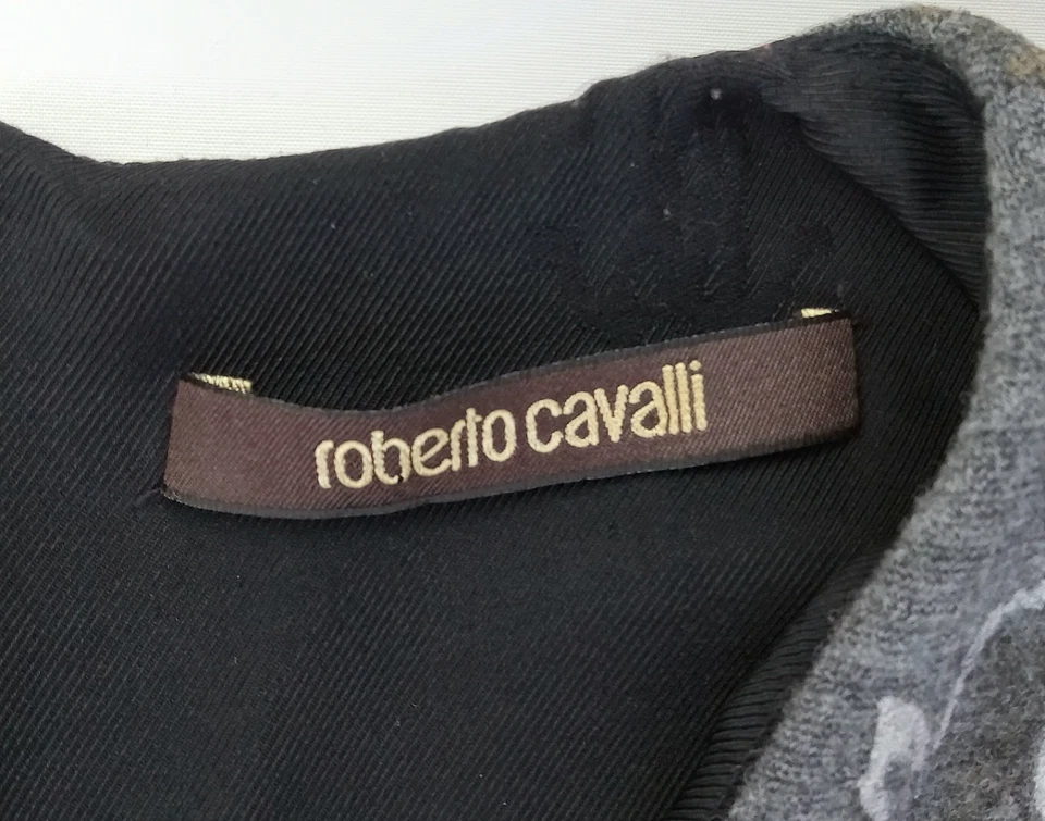 Vestido Vaina Talla 12 ROBERTO CAVALLI Gris Lana Dorado Plata METÁLICO FLORAL ITALIA Foto 3 de 4