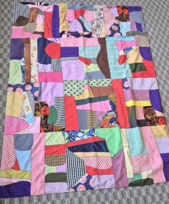 Groovy Vintage Crazy Quilt 1960s 1970s 48x65 Handmade Double Sided Patchwork 