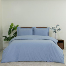 Light Blue Twin Cotton Duvet Cover Set, Soft Breathable, 2 Pieces