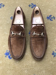 Mocassins Gucci chaussures daim snuff marron marron boucle mors de cheval homme UK 8 US 9 EU 42
