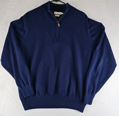 Peter Millar Mens Sweater 1/4 Zip Luxe Blend Wool Cashmere Pullover Large Blue