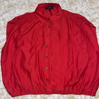 Rachel Roy Red Button Down/pullover Elastic Waist Blouse Size Large