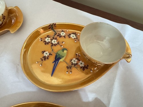 Vintage Mid Century Japanese Lusterware Luncheon Plates and Tea Cups set of 4 - Picture 4 of 12