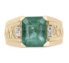 Men's Emerald Ring Solitaire Engagement Ring In 14k Solid Yellow Gold Ring