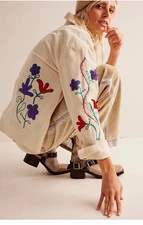 Free People We The Free L Winter Bloom Corduroy Pullover Embroidered Floral