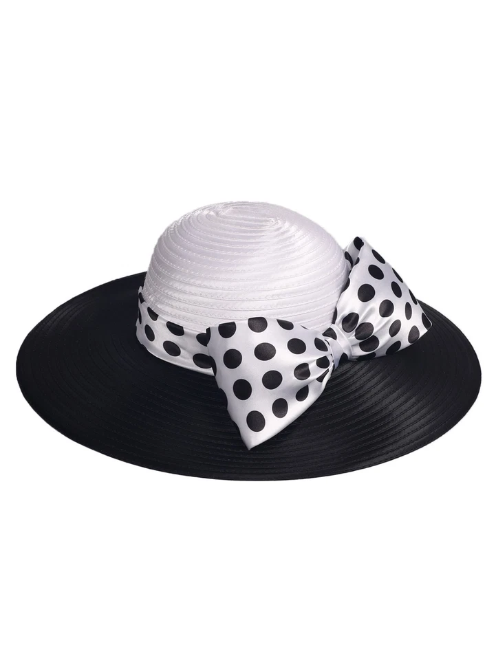 Wide Brim Church Hat For Women Wedding Tea Party Hats Dots Bowknot Fedora Cap - Image 3 of 4