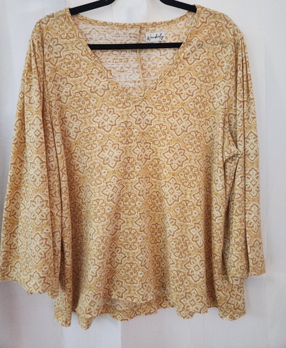 Wonderly Top donna taglia 2X scollo a V manica 3/4 paisley comodo tunica manica a campana