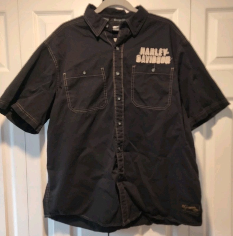 Harley Davidson Button Up Shirt XL Black Short Sleeve 