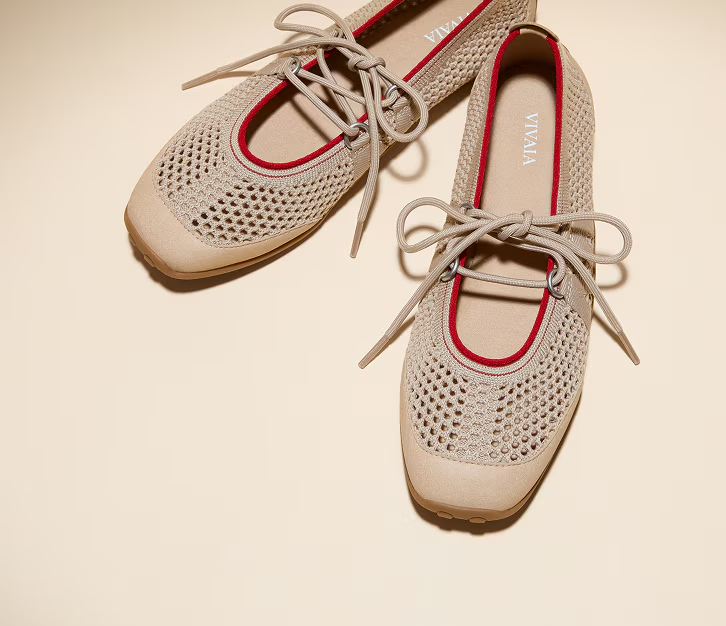 NEW IN BOX! Vivaia Square-Toe Hybrid Mesh Mary Janes Cecily Almond