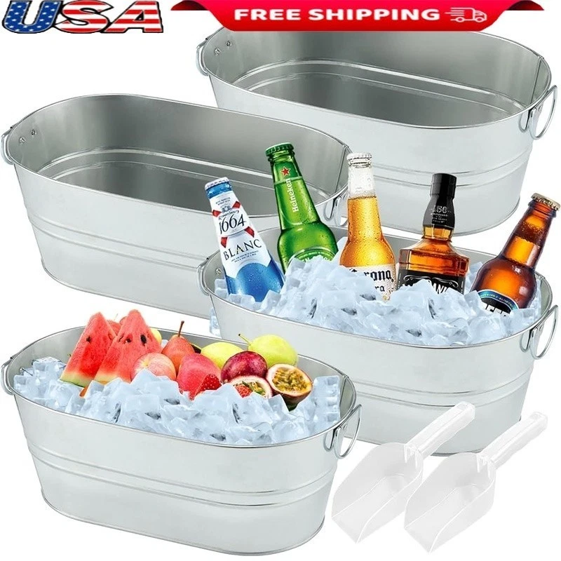 Galvanized Metal Ice Bucket Beverage Tub W/ Handles 4 Gallon Drink Cooler New