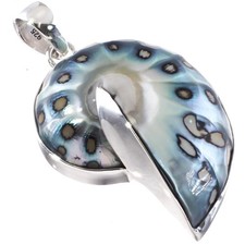 Ciondolo in argento sterling 925 paisley batik conchiglia nautilus polacco in sterling, 2"