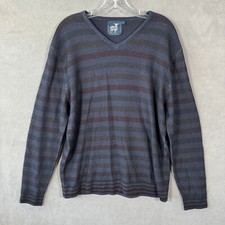 Raffi Merino Wool Sweater Mens Large V-Neck Long Sleeves Blue Striped