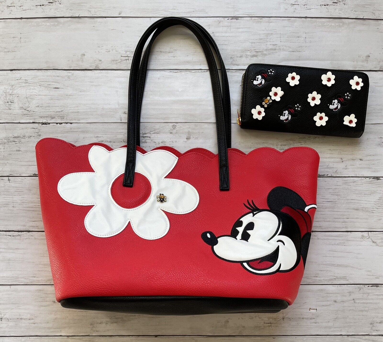 Hobart Pornografie Ale Disney Store Minnie Mouse Red Tote Bag With Black Wallet Girly Flower Nice  Set | eBay