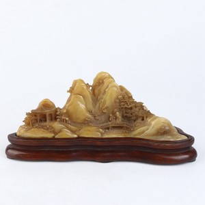 Antique Chinese Shoushan Stone Carving Landscape Statue